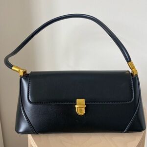 Vintage inspired Black Shoulder Bag with Gold Hardware
